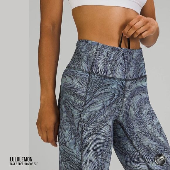 LULULEMON FAST & FREE HR CROP TIGHT 23” DIMENSIONAL ICING BLUE SIZE 2 LEGGINGS - Picture 5 of 11